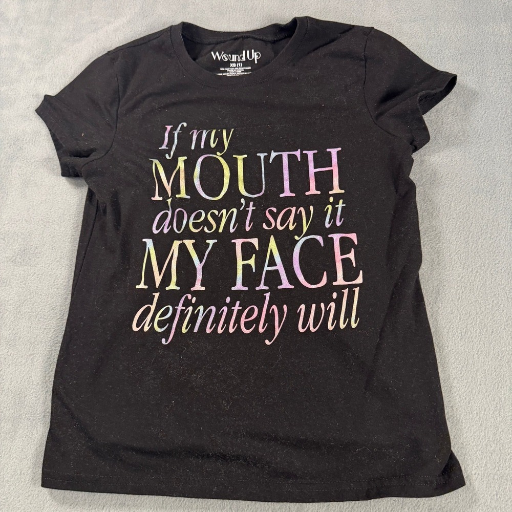 Wound Up Black Graphic Tee Sarcastic Quote Rainbow Pastel Shirt Womens XS